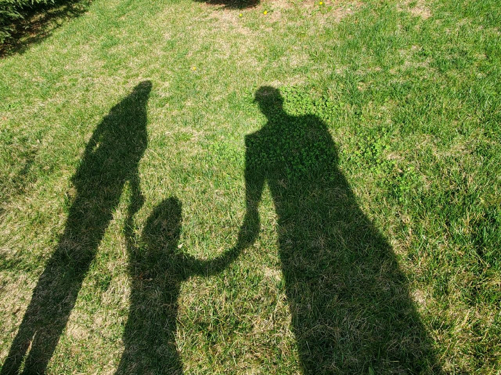 Joanna and family's shadow on green grass